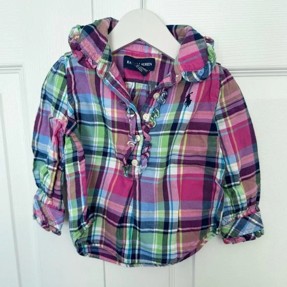 Ralph Lauren Baby Girl Plaid Shirt w Ruffles - 12 months - Picture 1 of 6